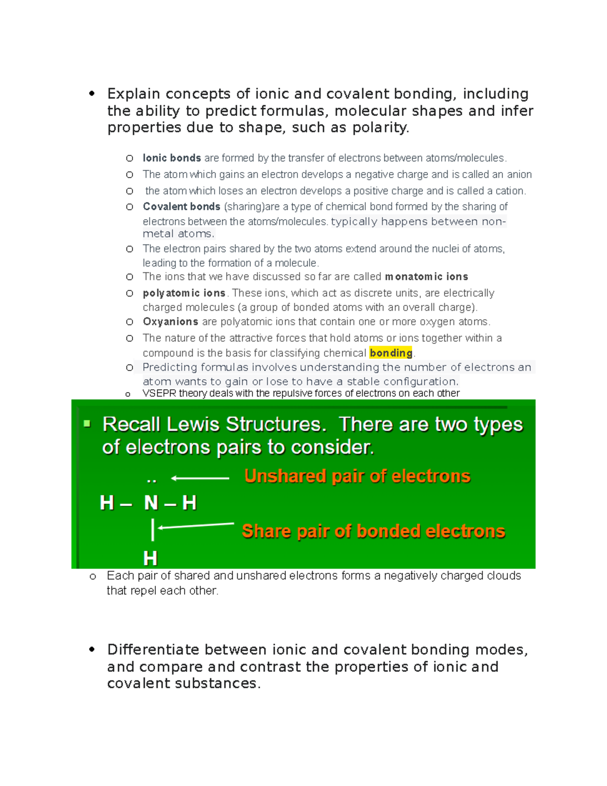 Exam 2 Study Guide - lecture - Explain concepts of ionic and covalent ...