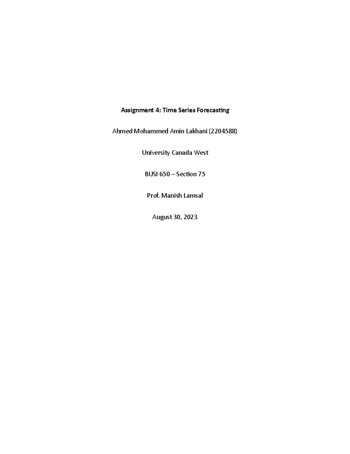 Assignment 4 - Time Series Forecasting - Assignment 4 : Time Series ...