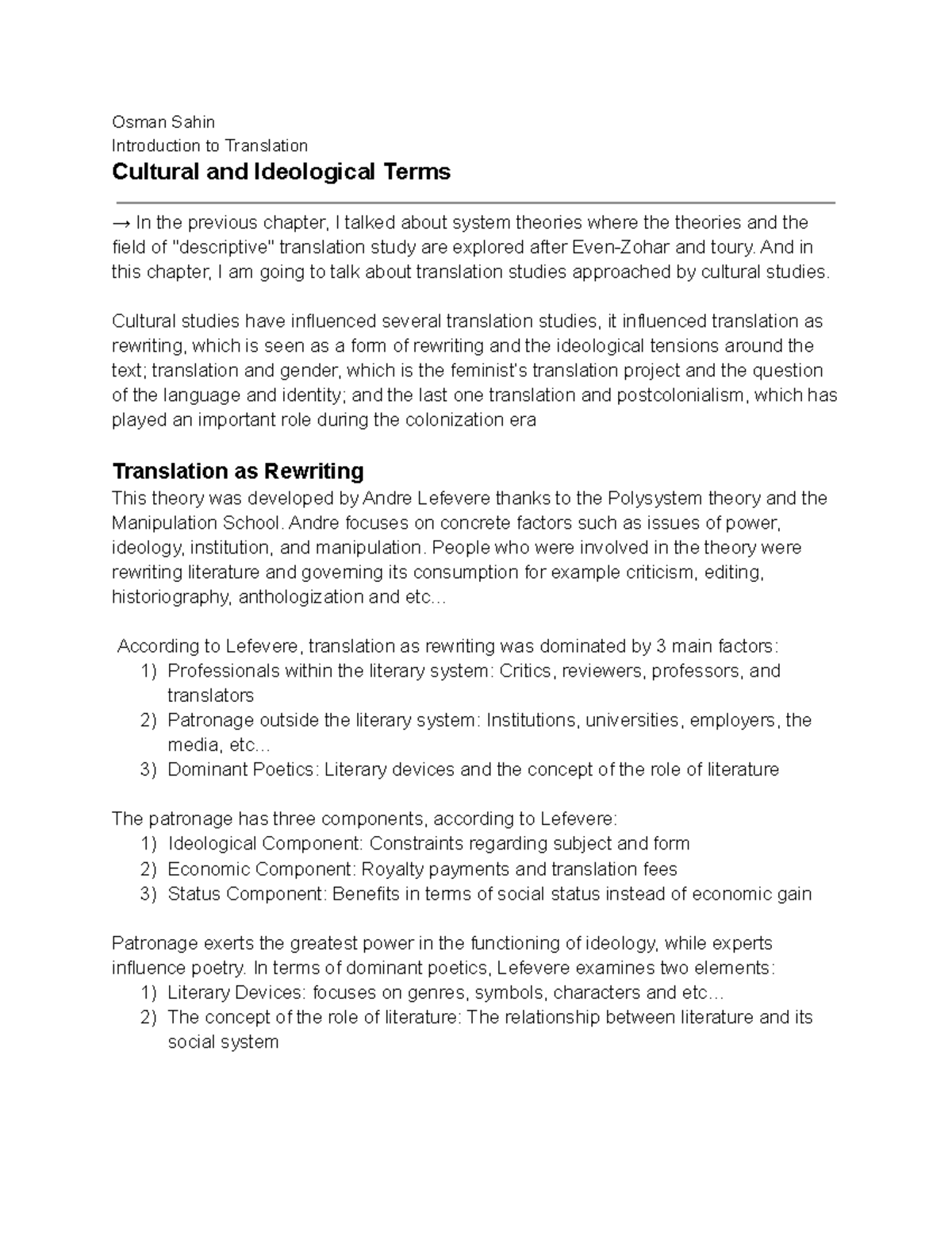 Cultural and Ideological Terms - Translation and Interpreting - Studocu