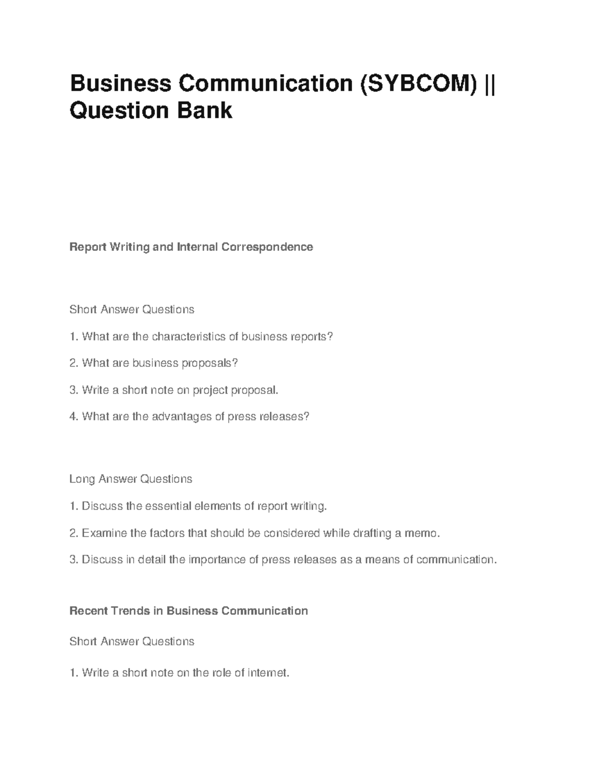 Bcom question all - Business Communication (SYBCOM) || Question Bank ...