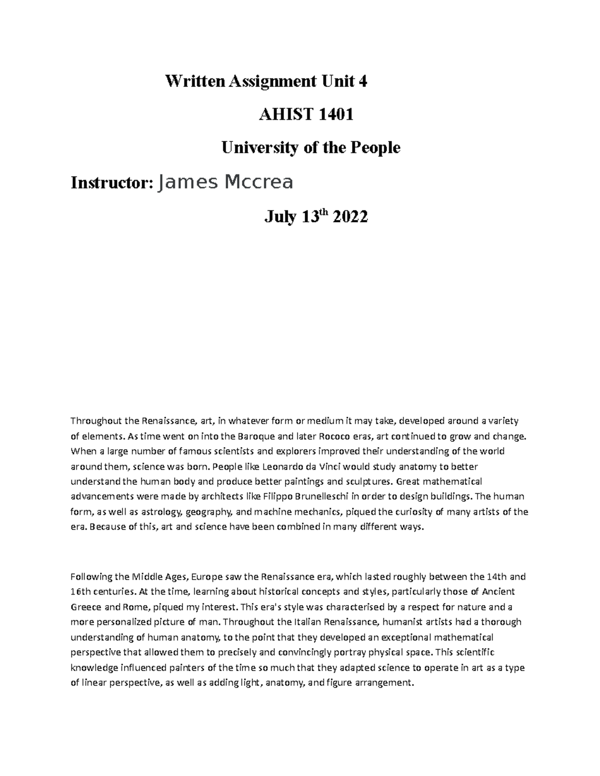discussion forum unit 3 - Written Assignment Unit 4 AHIST 1401 ...