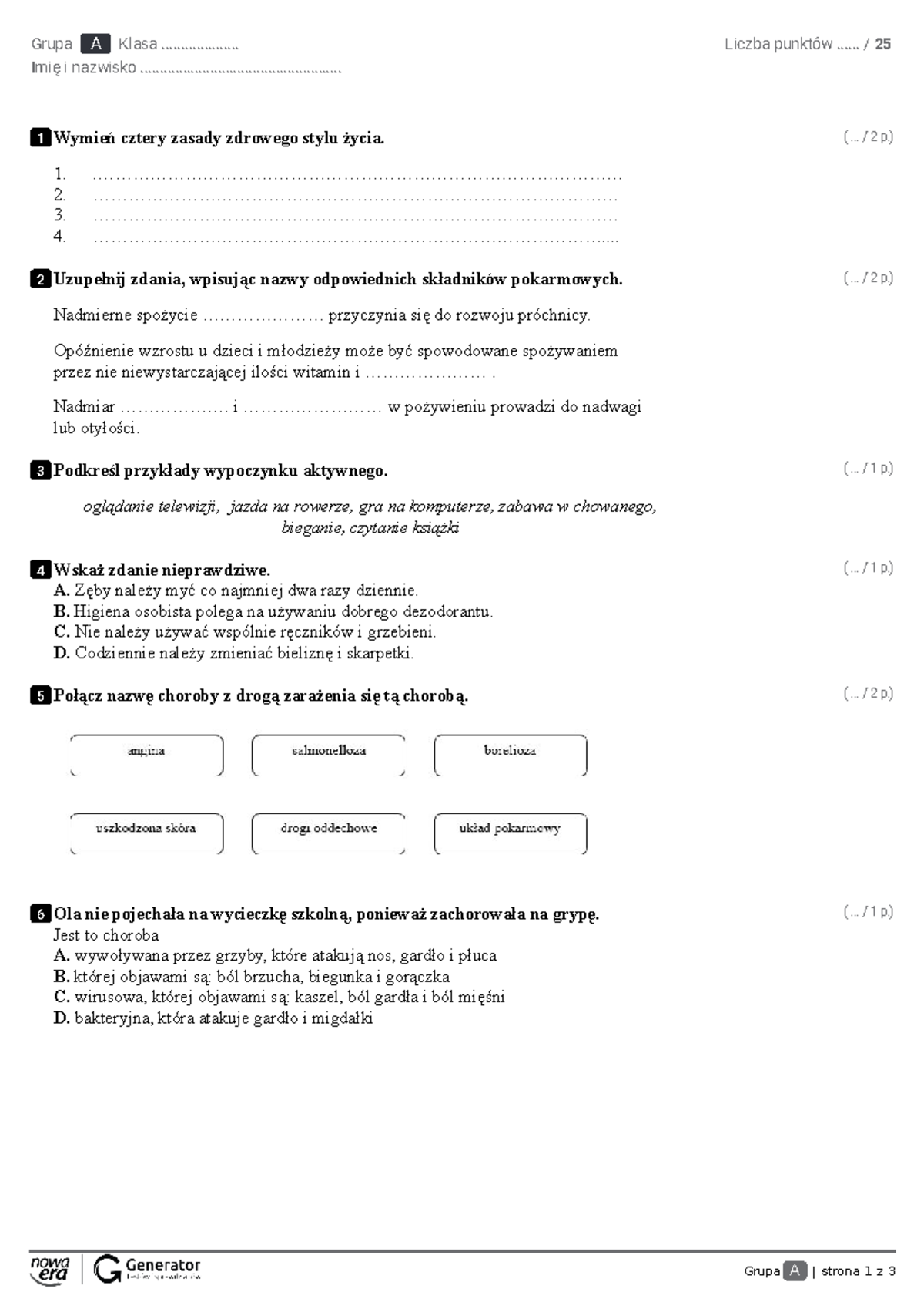 634569728 Sprawdzian Wiadomości z Działu v Odkrywamy Tajemnice Zdrowia