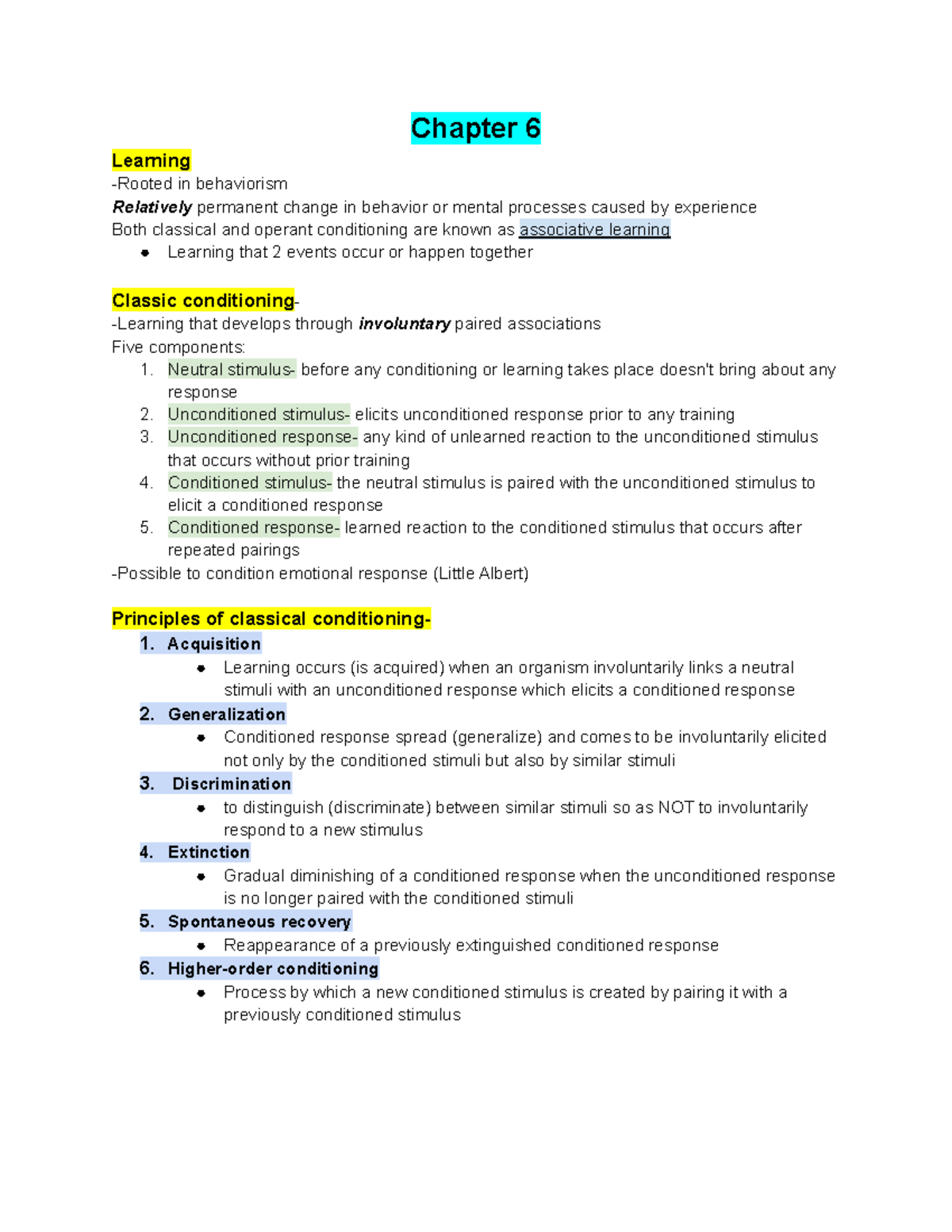 Psychology notes 10/13 Chapter 6 Learning Rooted in behaviorism