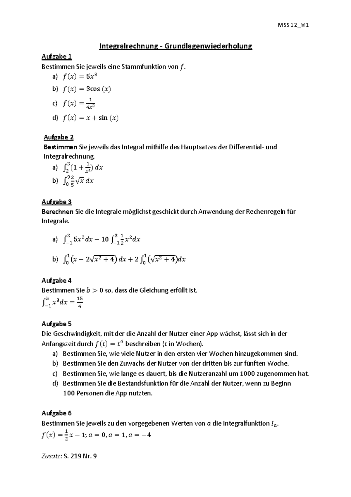 Bestimmen Sie Das Integral Mithilfe Von Dreiecks Und Rechtecksflächen 01 AB Wdh Intergralrechnung - MSS 12_M Integralrechnung