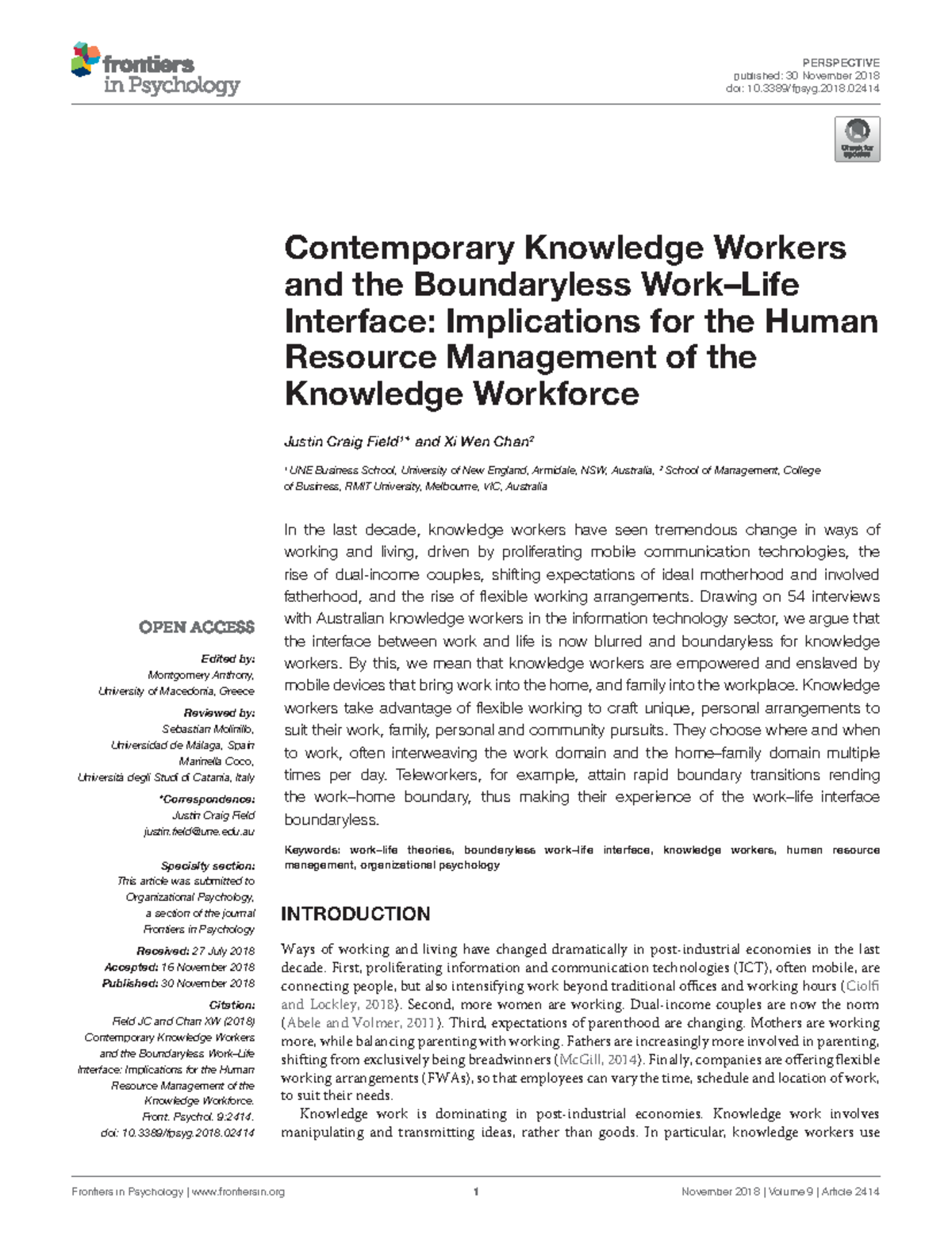 Contemporary Knowledge Workers and the Boundaryless Work–Life Interface ...