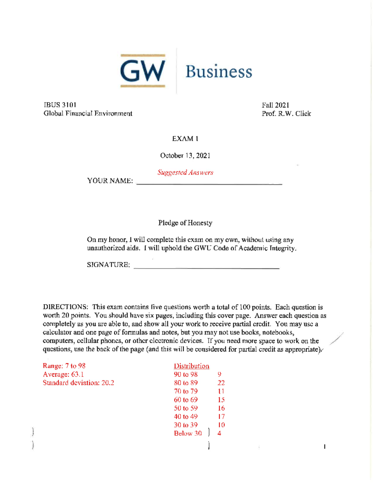 Sample EXAM 1 Answers for Fall 2022 - IBUS 3001 - Studocu