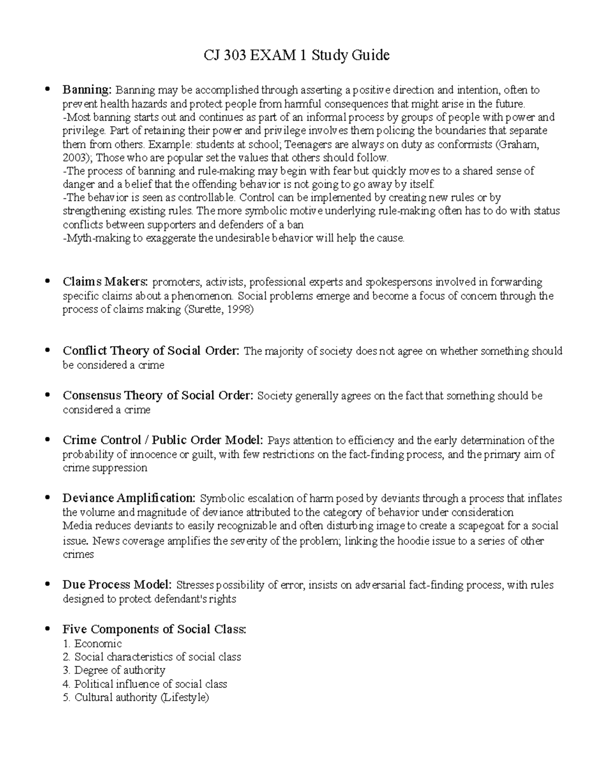 EXAM 1 Study Guide CJ 303 - CJ 303 EXAM 1 Study Guide Banning: Banning ...