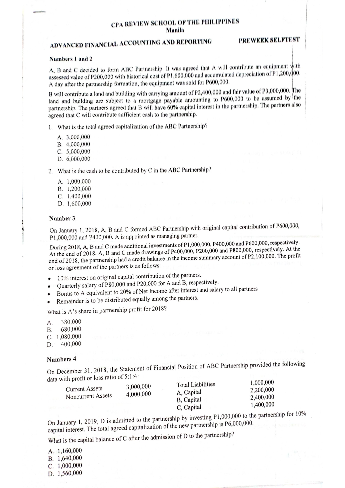 PW AFAR Selftest - sbdashdbajsdbajsbdas - BS Accountancy - Studocu