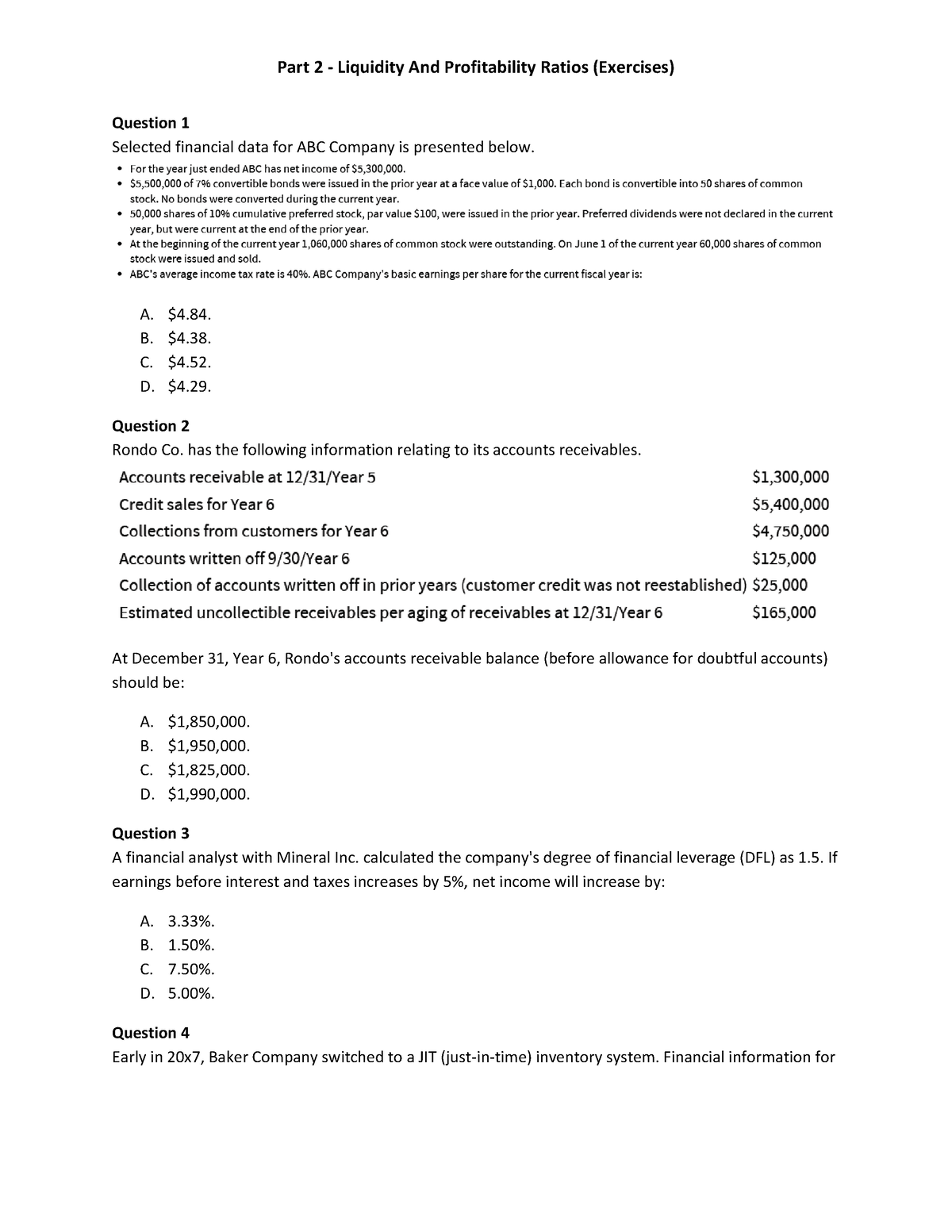 Part 2 - Liquidity And Profitability Ratios (Exercises) Qs 04 Jul 2021 ...