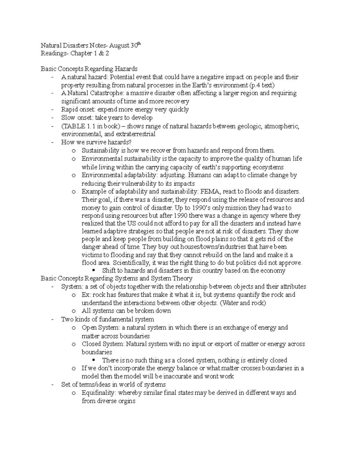 Natural Disasters Notes - O Environmental Sustainability Is The ...