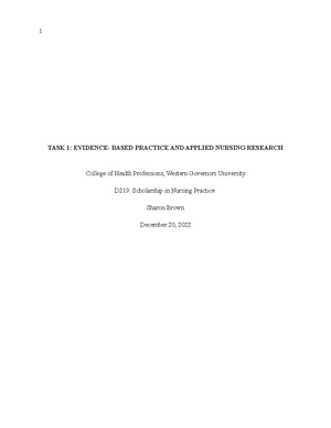 D219 - MYM2 - Task 1 - task 1 assignment - Evidence- Based Practice and ...