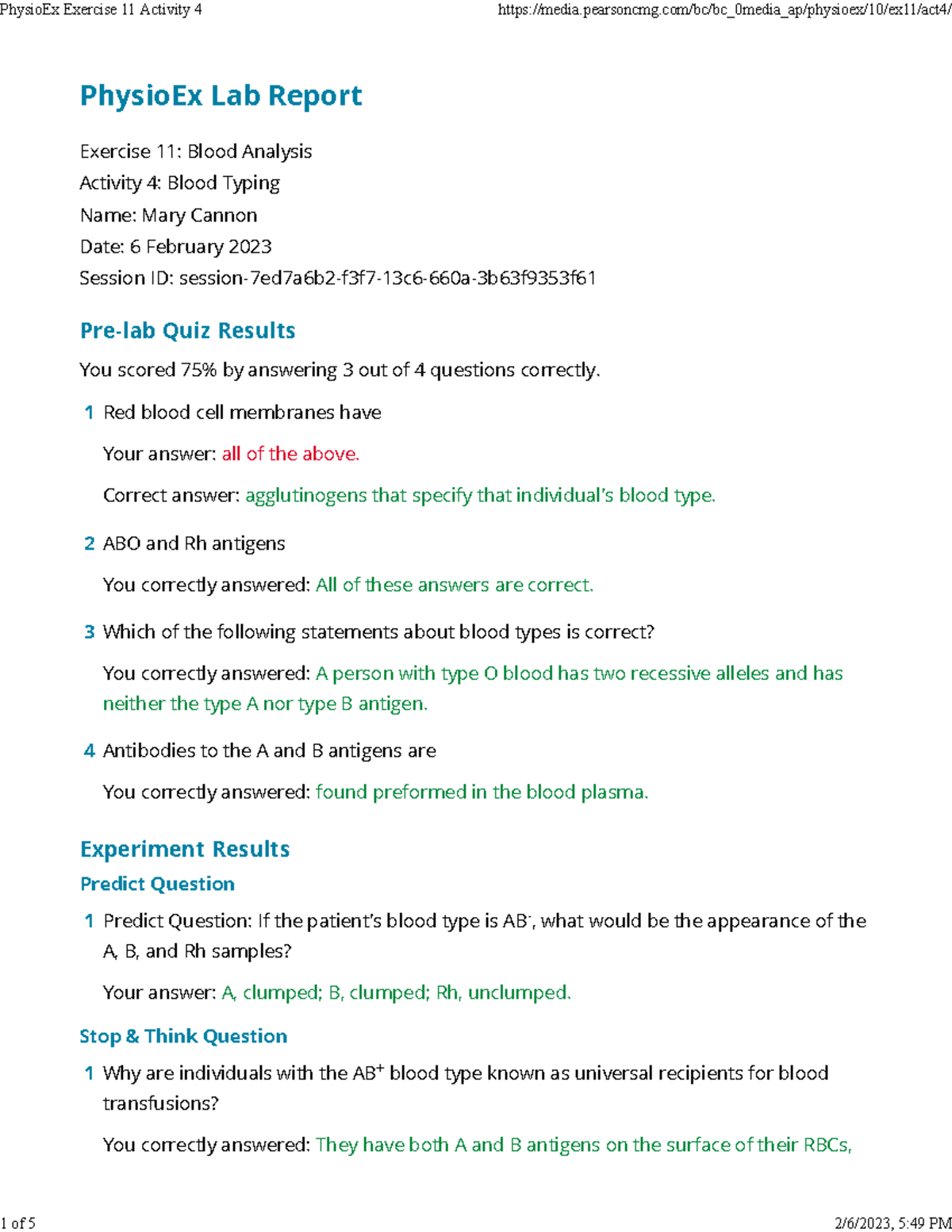 Lab 3 HW Physio Ex Exercise 11 Activity 4 - PhysioEx Lab Report ...