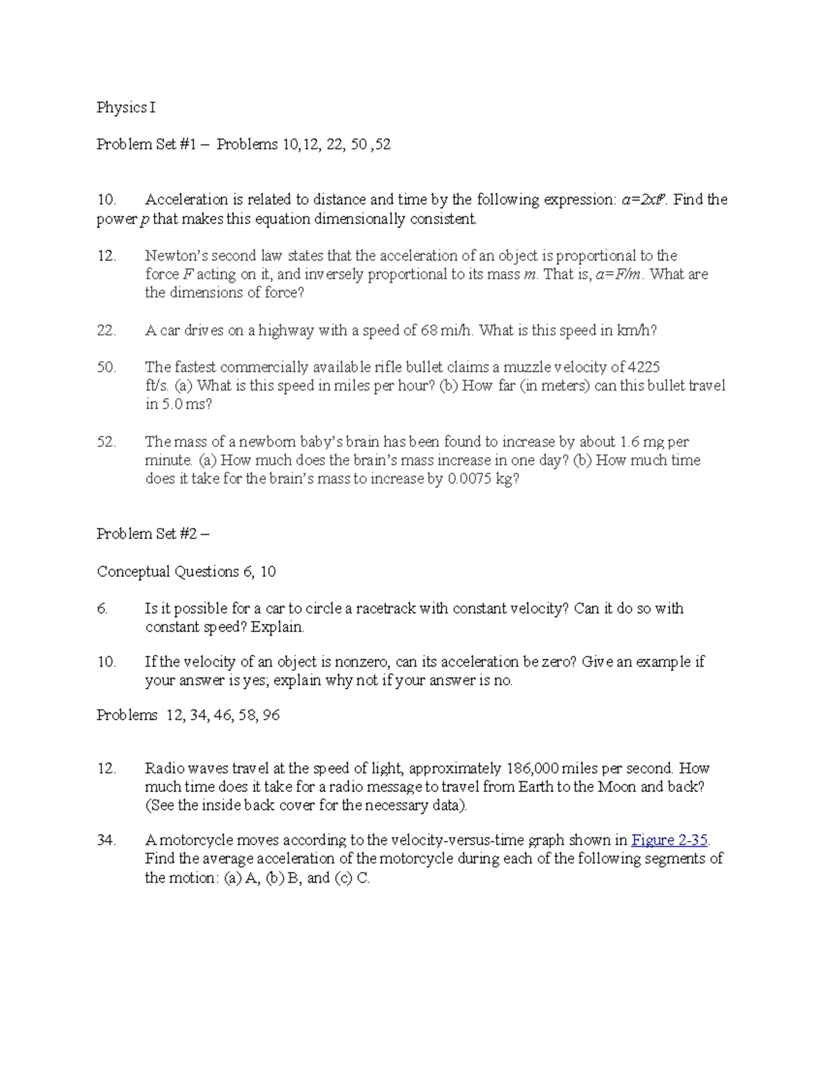 Physics I Problems - corrected (ch6-26) - Physics I Problem Set #1 ...