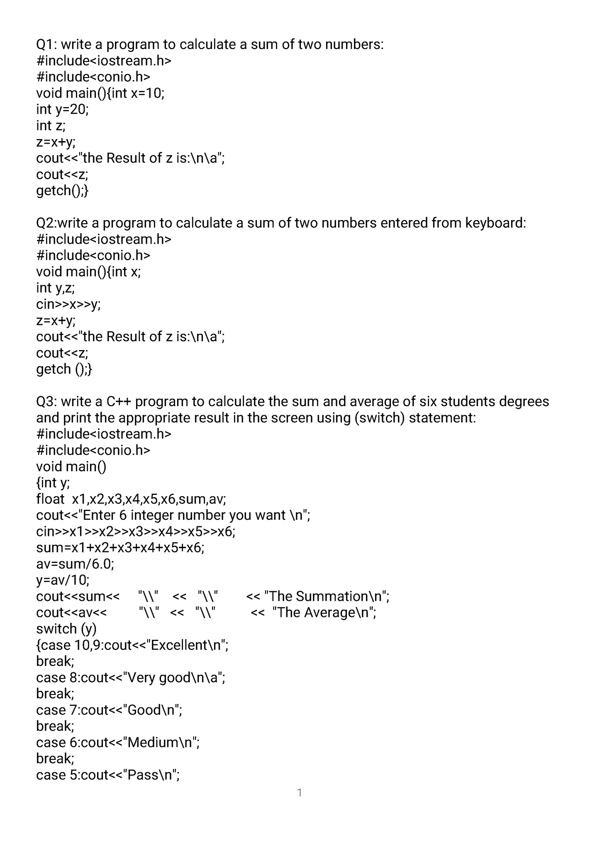 c-exercises-computer-science-q1-write-a-program-to-calculate-a-sum-of-two-numbers