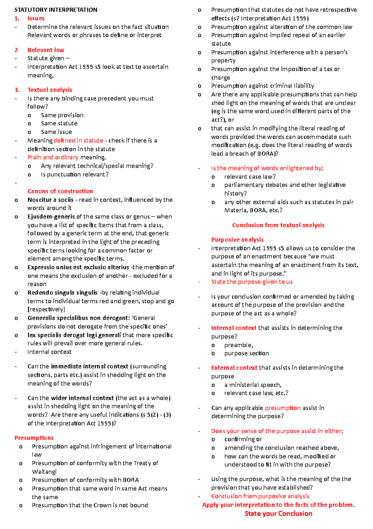 Statutory Interpretation Cheat Sheet - STATUTORY INTERPRETATION 1 ...