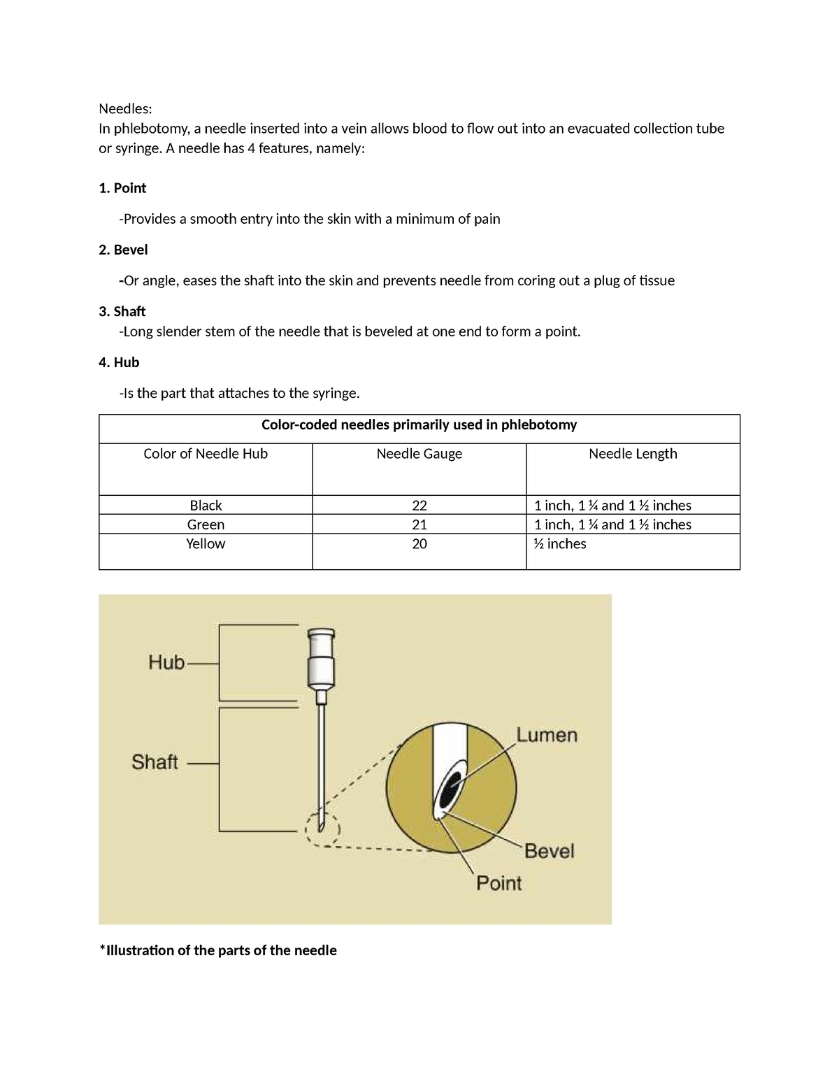 Clinical chemistry assignment - Needles: In phlebotomy, a needle ...