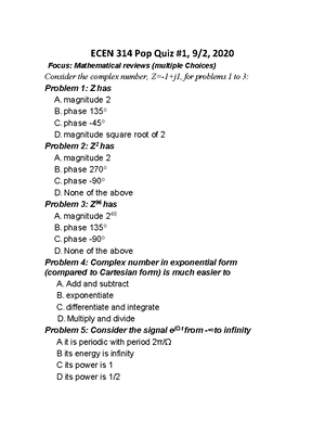 Homework 1 Solutions - HW Sol. - ECEN 314 – Signals And Systems Spring ...