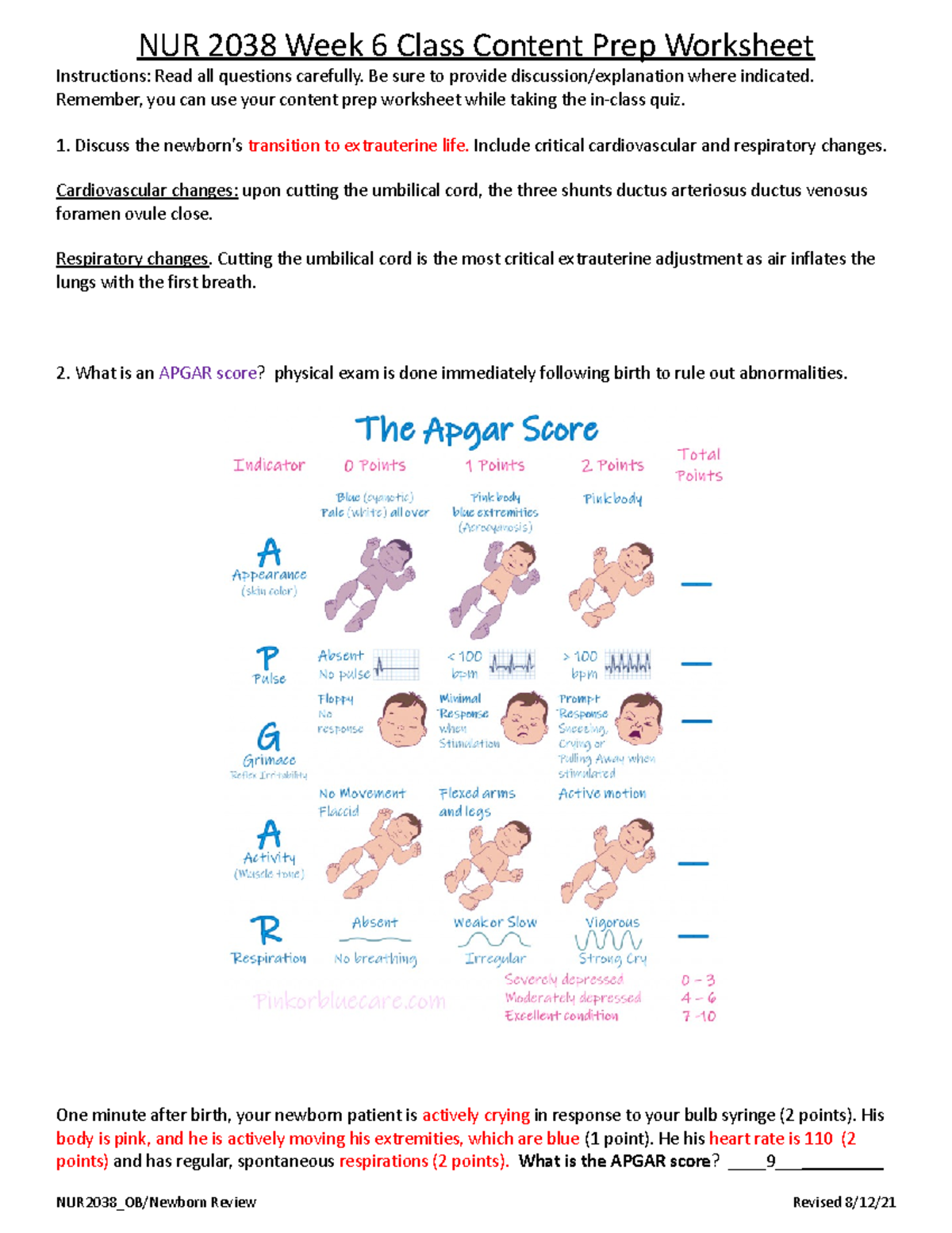 NUR 2038 Week 6 Class Content Prep Worksheet - Instructions: Read all ...