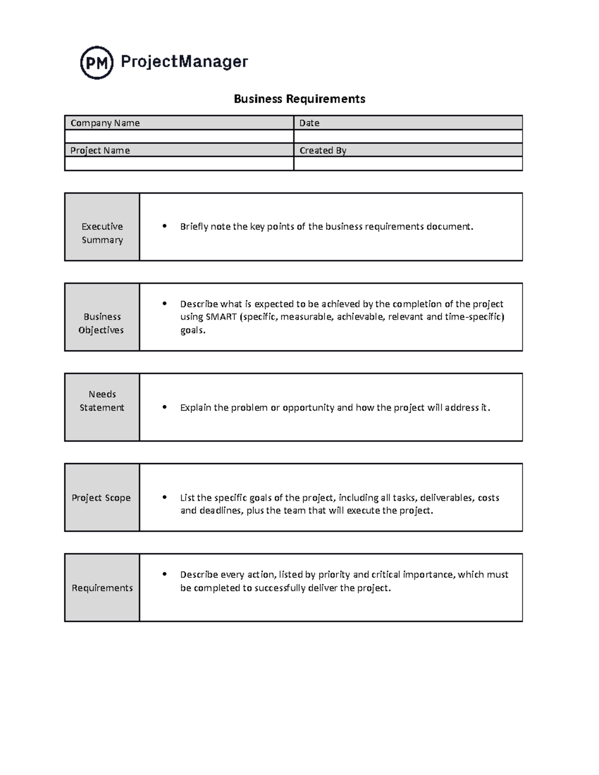 Free Business Requirements Document Template for Word Project Manager ...