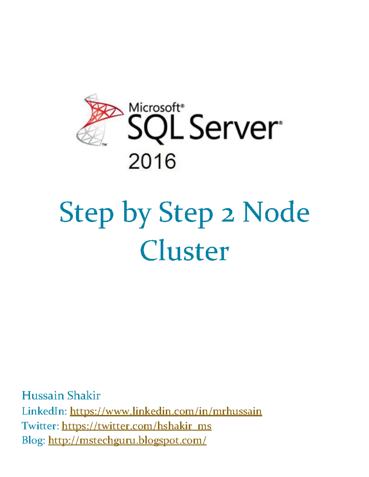 Microsoft SQL 2016 Step by Step Two Node Cluster - hệ chuyên gia - Studocu