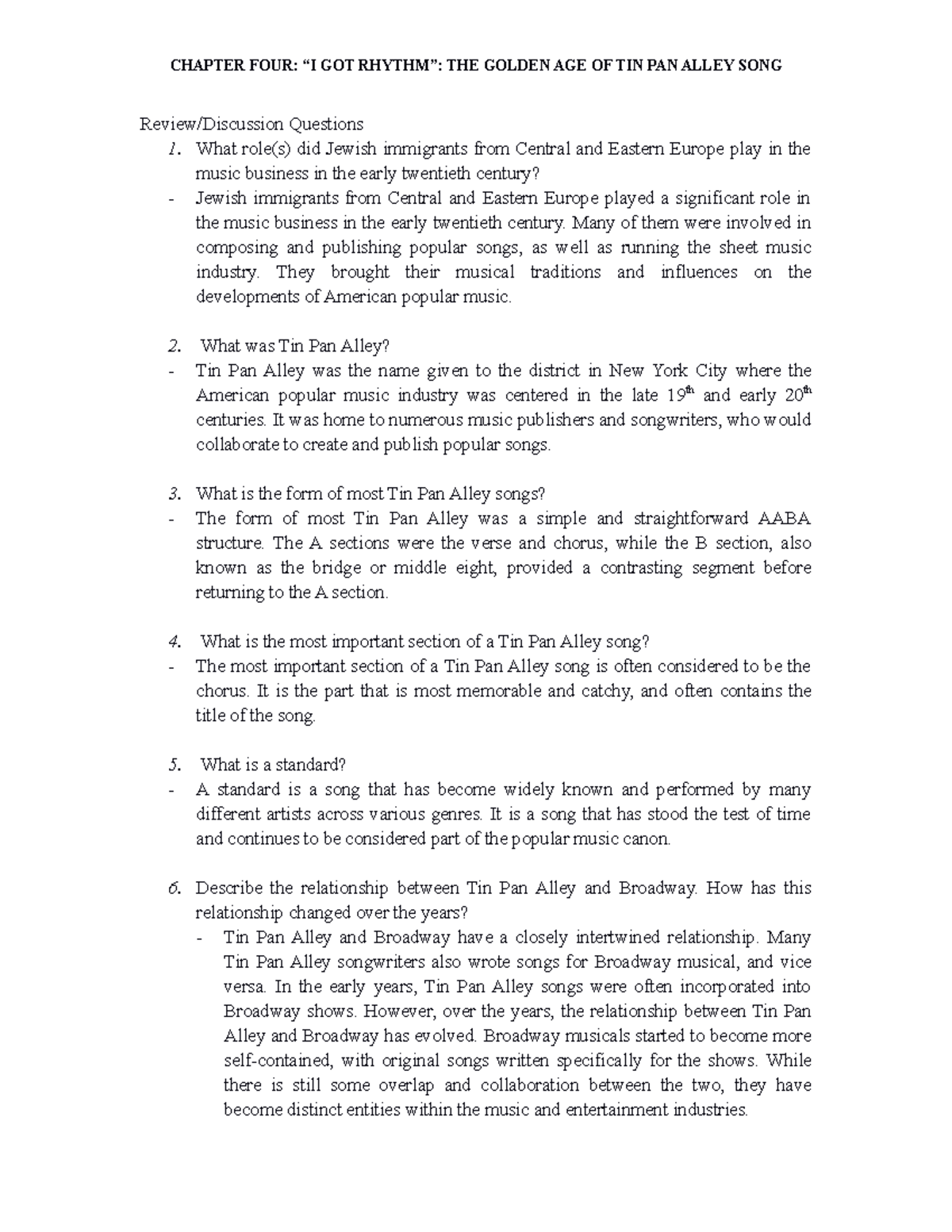 The Golden Age of Tin Pan Alley Song Studocu