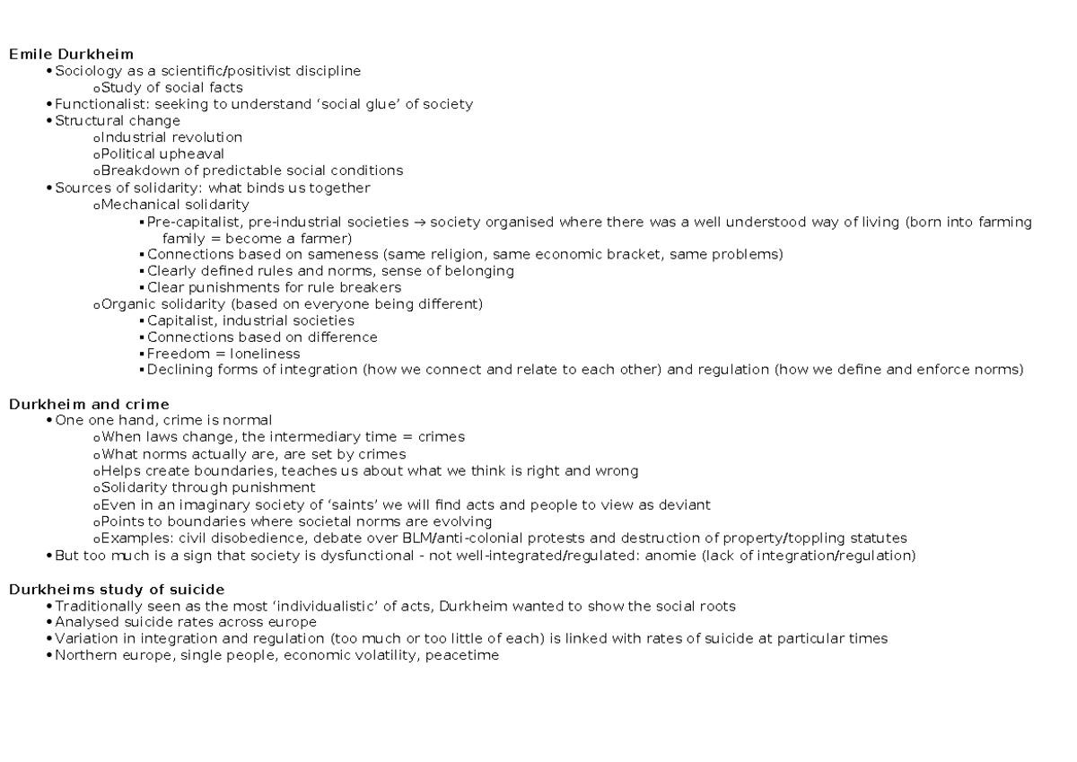 Crim1002 - Emile Durkheim Sociology as a scientific/positivist ...