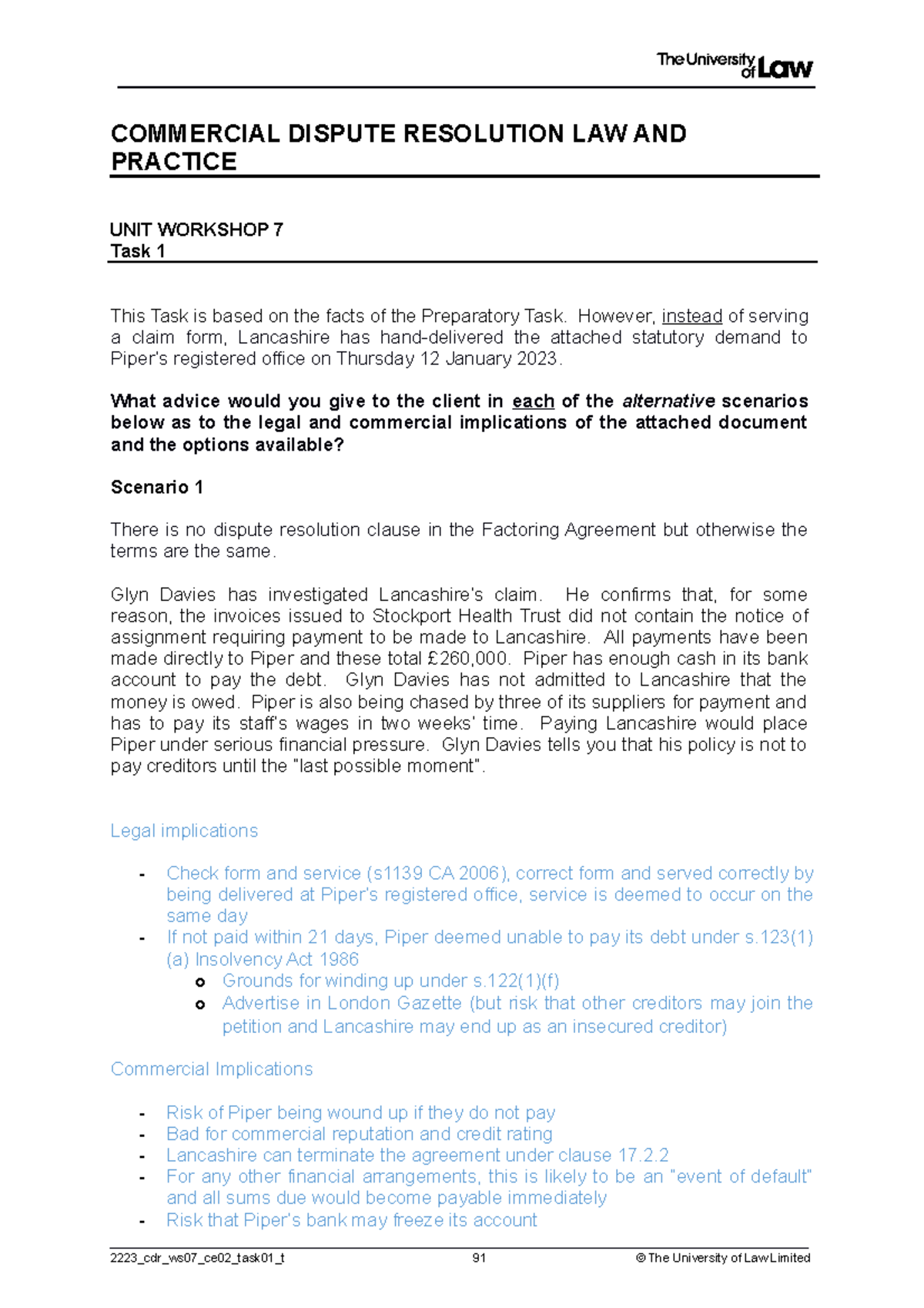 WS 7 Task 1 7 CDR COMMERCIAL DISPUTE RESOLUTION LAW AND