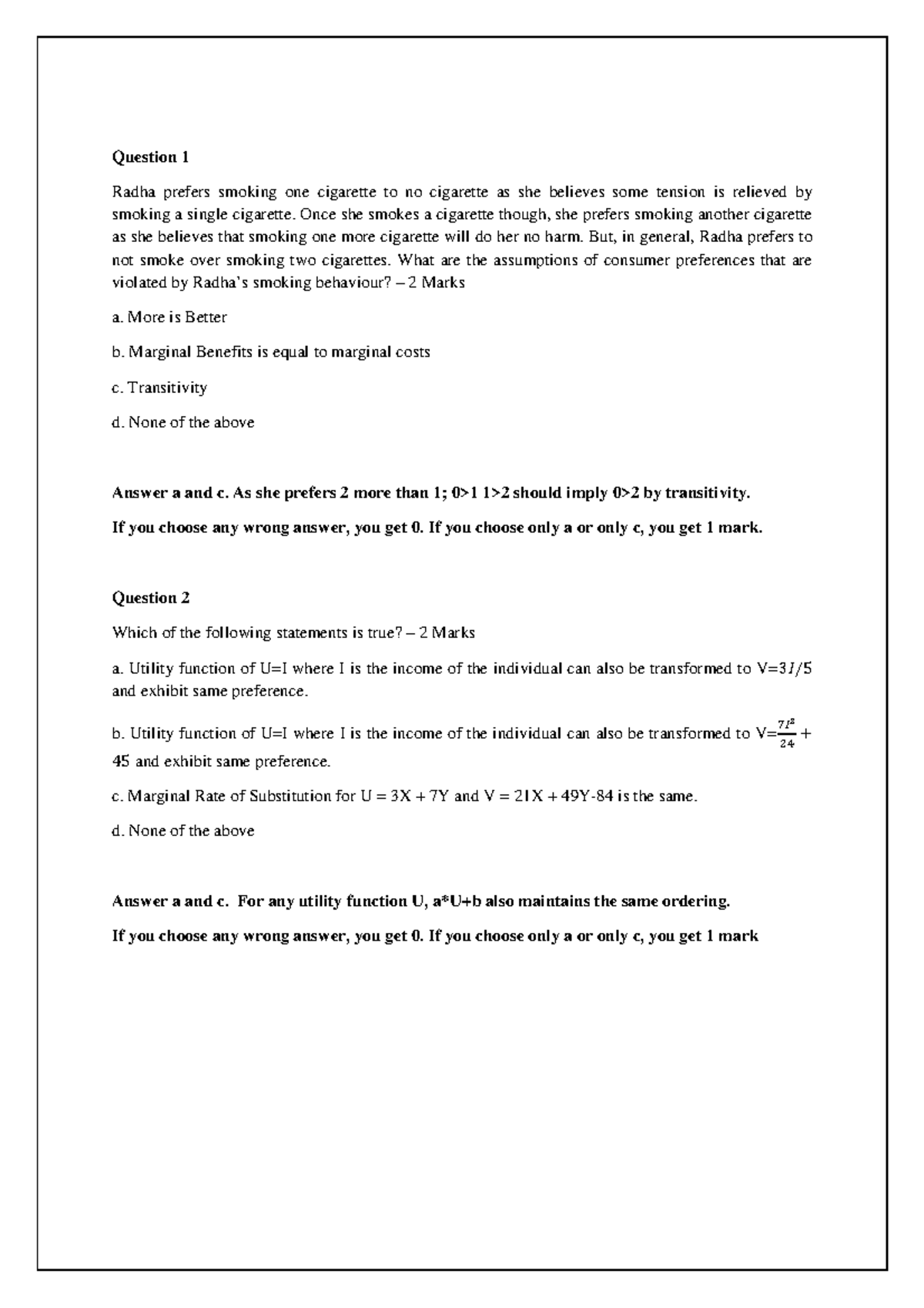 Quiz 2 Answer Key gand Question 1 Radha prefers smoking one