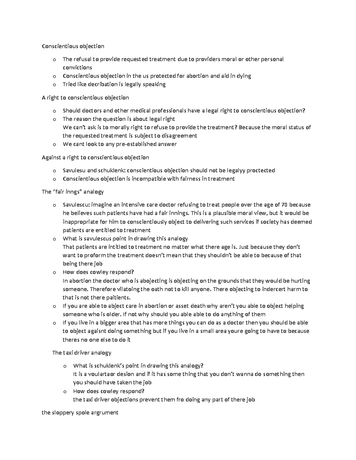 PHL 116 conscientious objection part 1 Conscientious objection o The