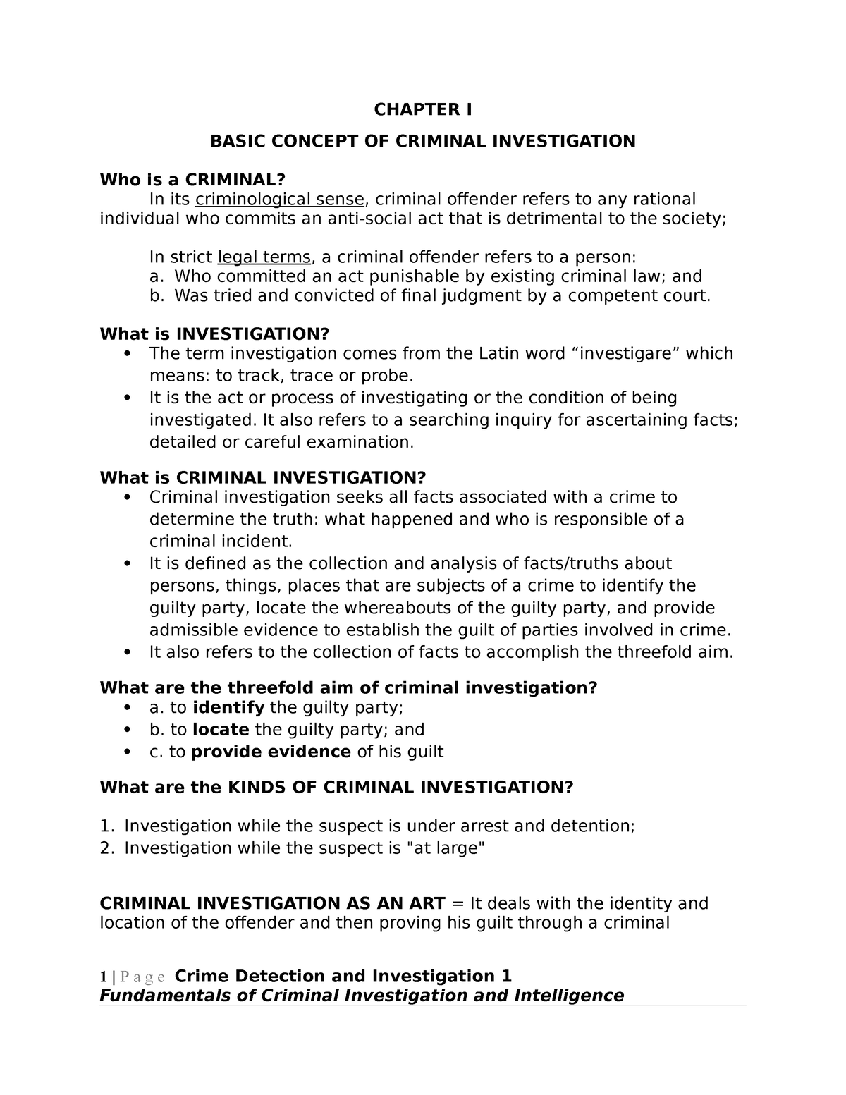 what is criminal investigation essay