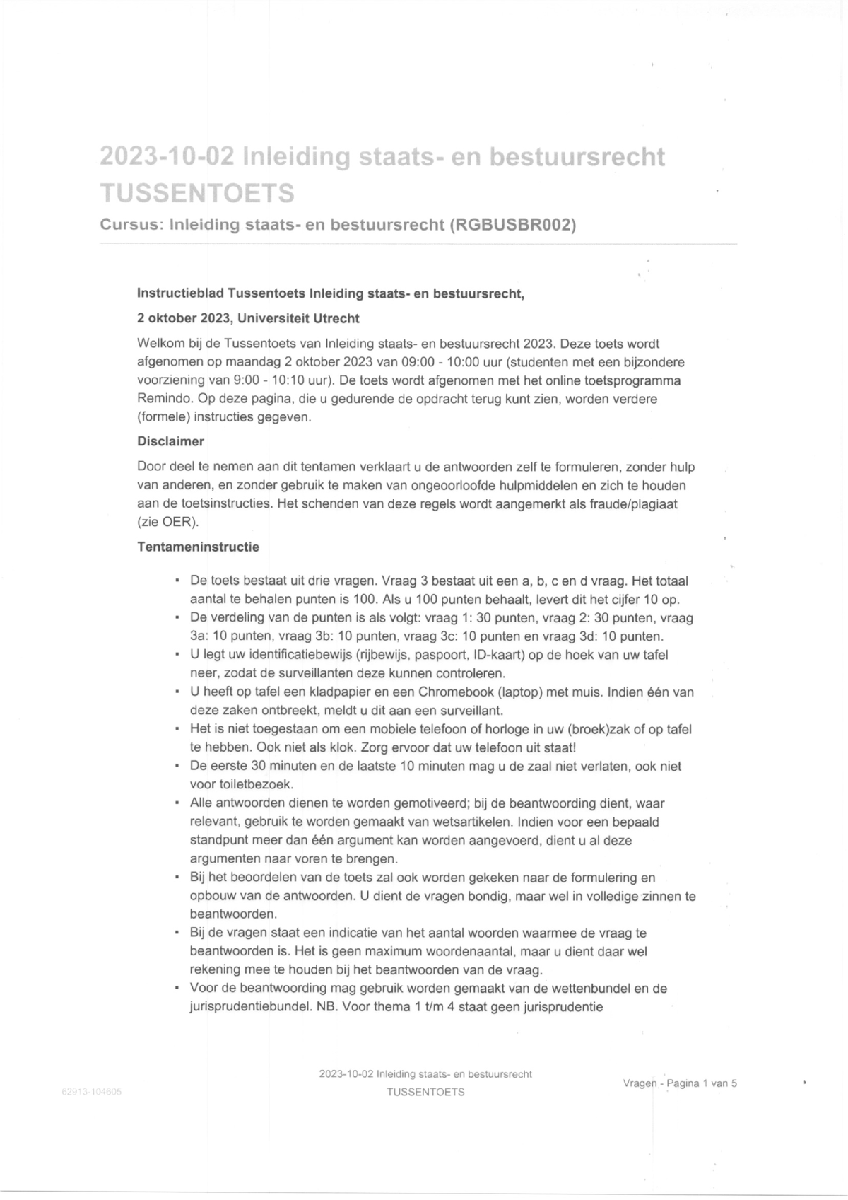 Voorblad Tussentoets ISBR 2023 - Inleiding Staats- En Bestuursrecht ...