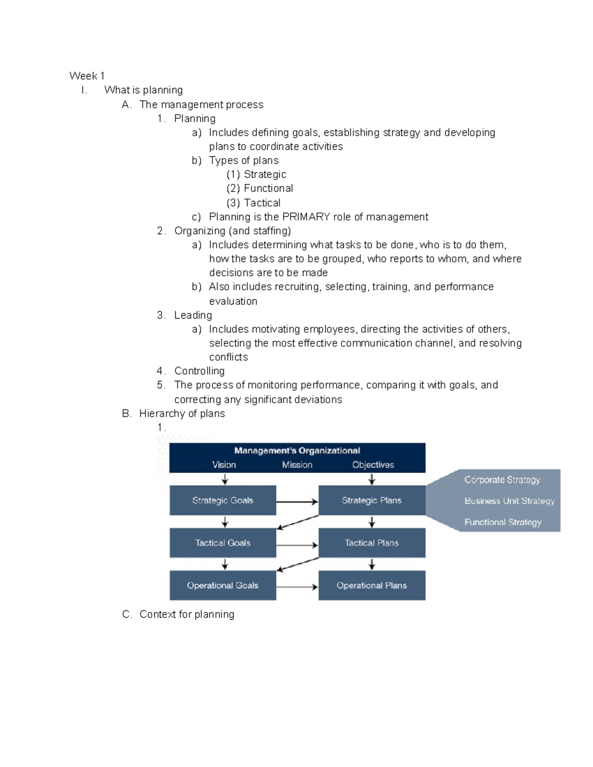 MGT8803 Business Strategy - Week 1 I. What is planning A. The ...