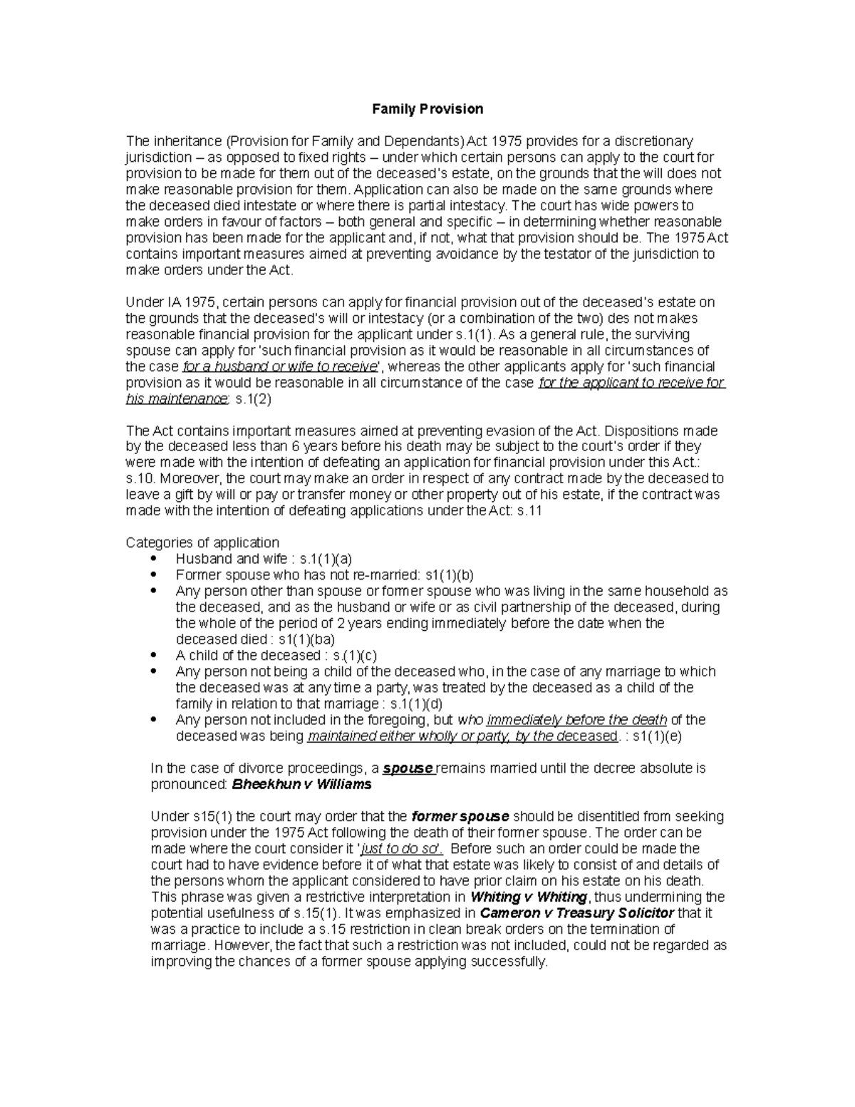 Family Provision - Family Provision The inheritance (Provision for ...