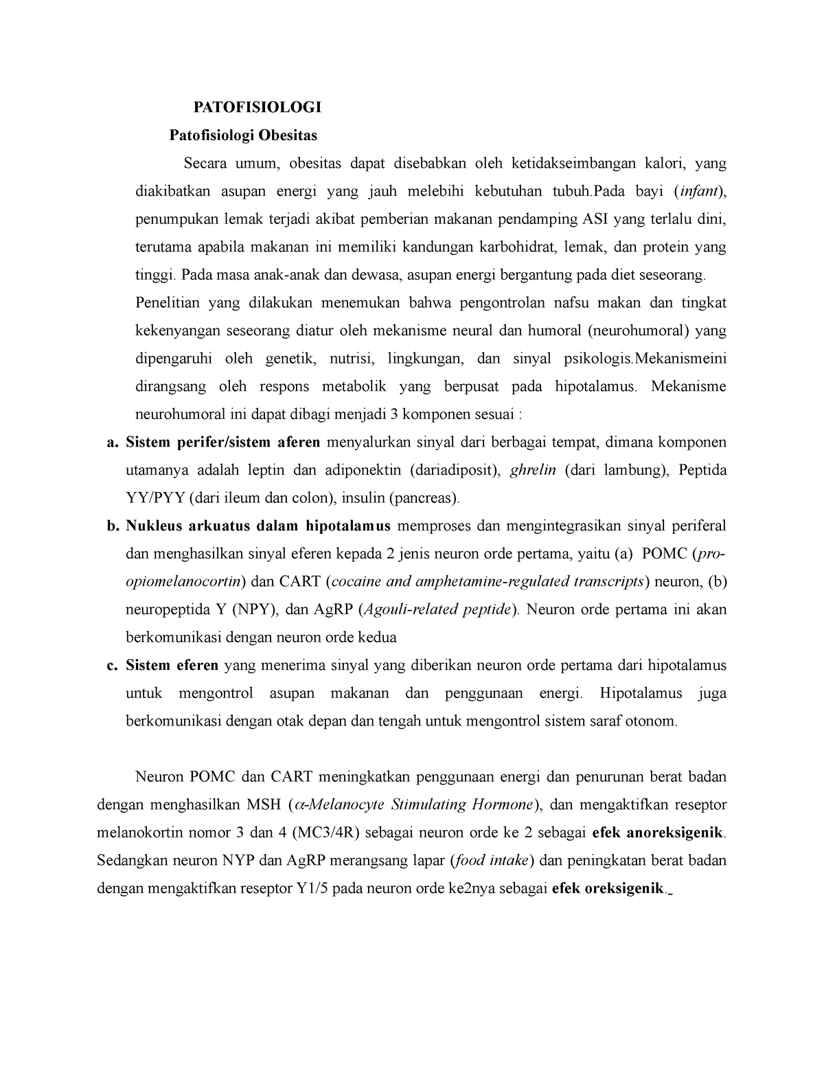 Patofisiologi Obesitas Patofisiologi Patofisiologi Obesitas Secara