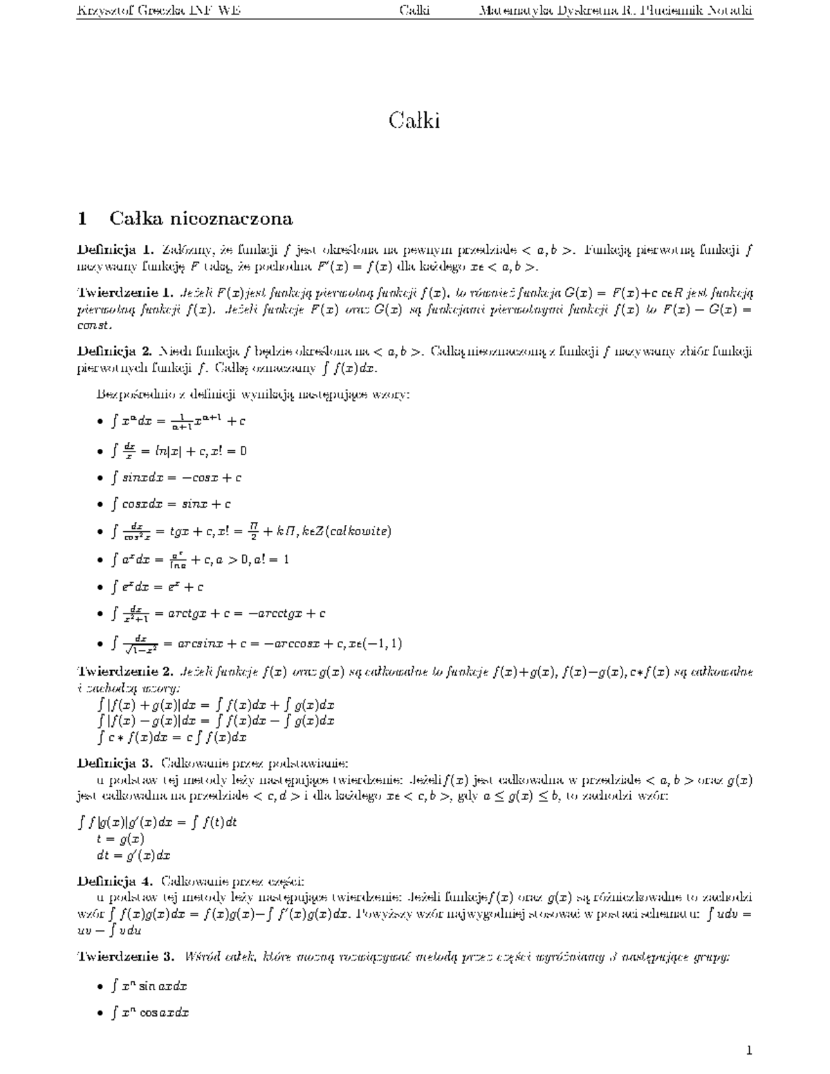 Calki Oznaczone I Nieoznaczone Studocu