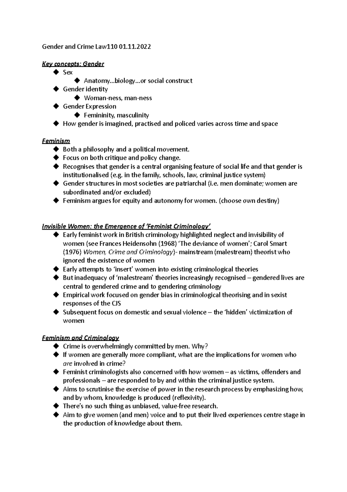 Gender and Crime Law110 01 - Key concepts: Gender u Sex u Anatomy ...