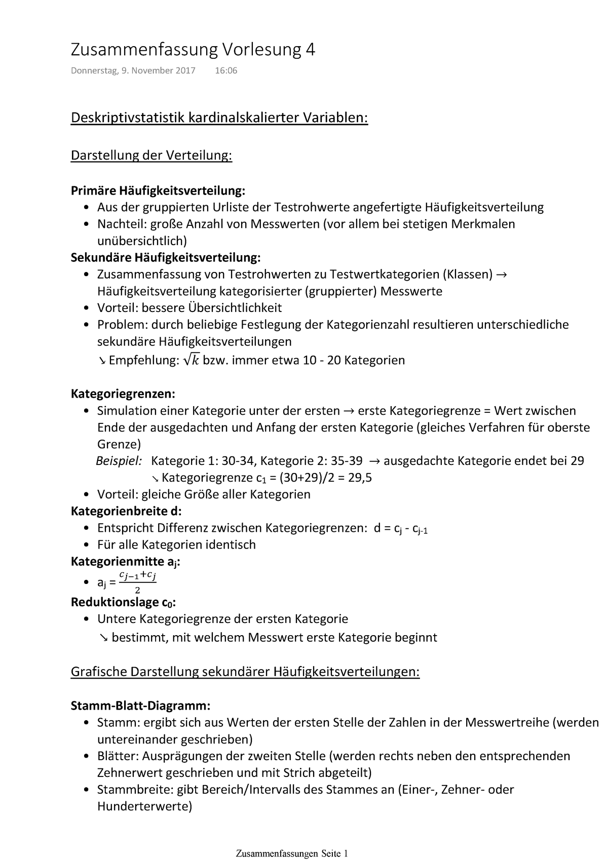 Zusammenfassung Vorlesung 4 Statistik Studocu