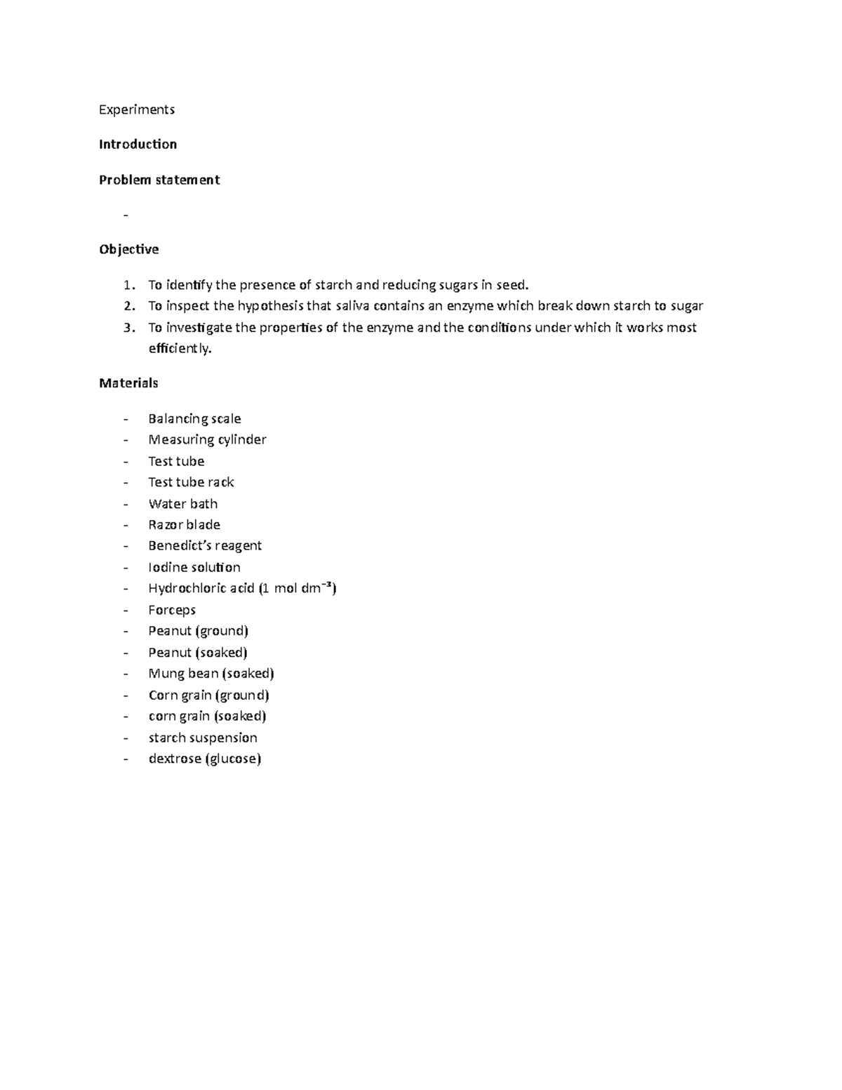 Experiments1 chm 258 - Experiments Introduction Problem statement ...