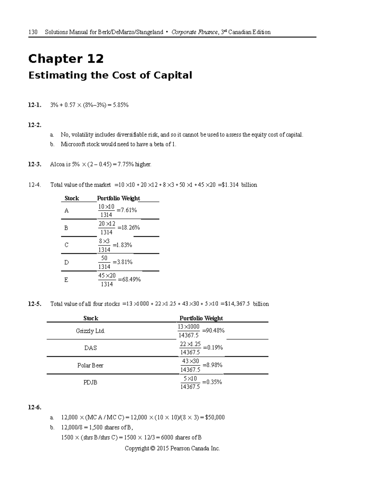 Berk 3ce ism ch12 - Chapter 12 Estimating the Cost of Capital 12-1. 3% ...