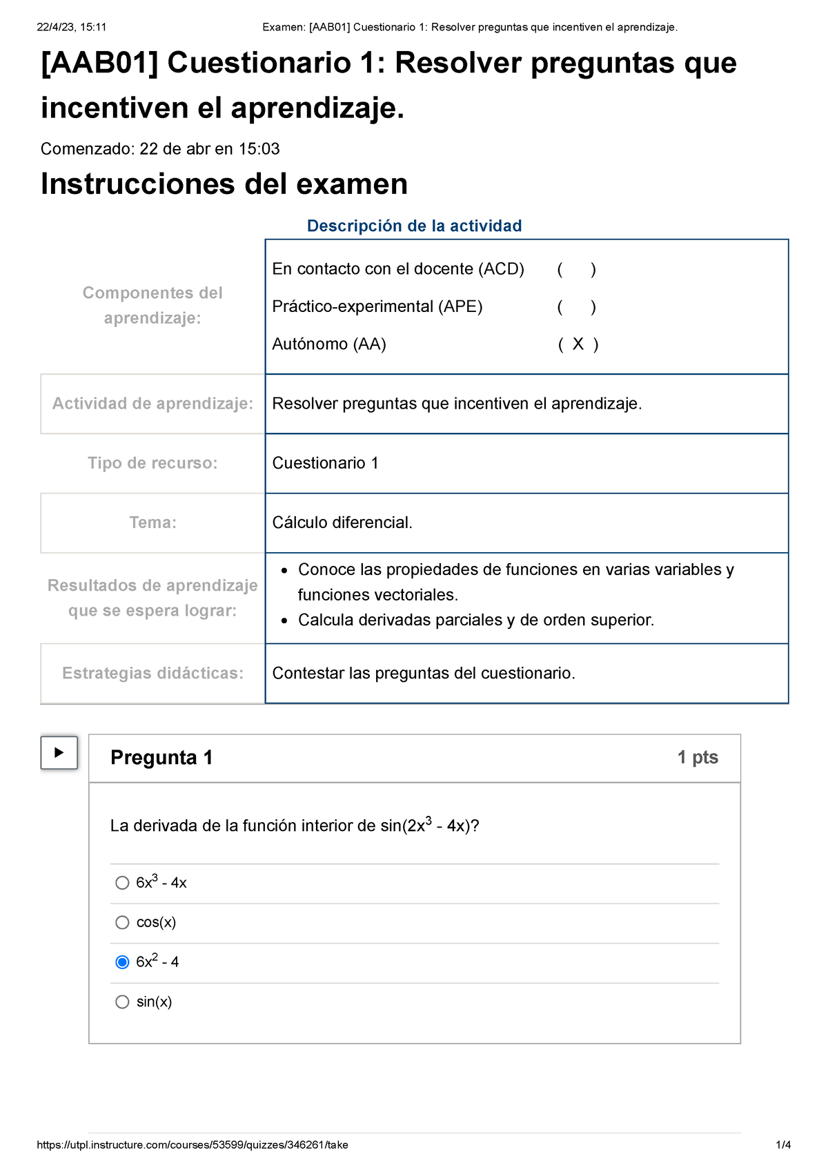 Examen [AAB01] Cuestionario 1 Resolver Preguntas Que Incentiven El ...