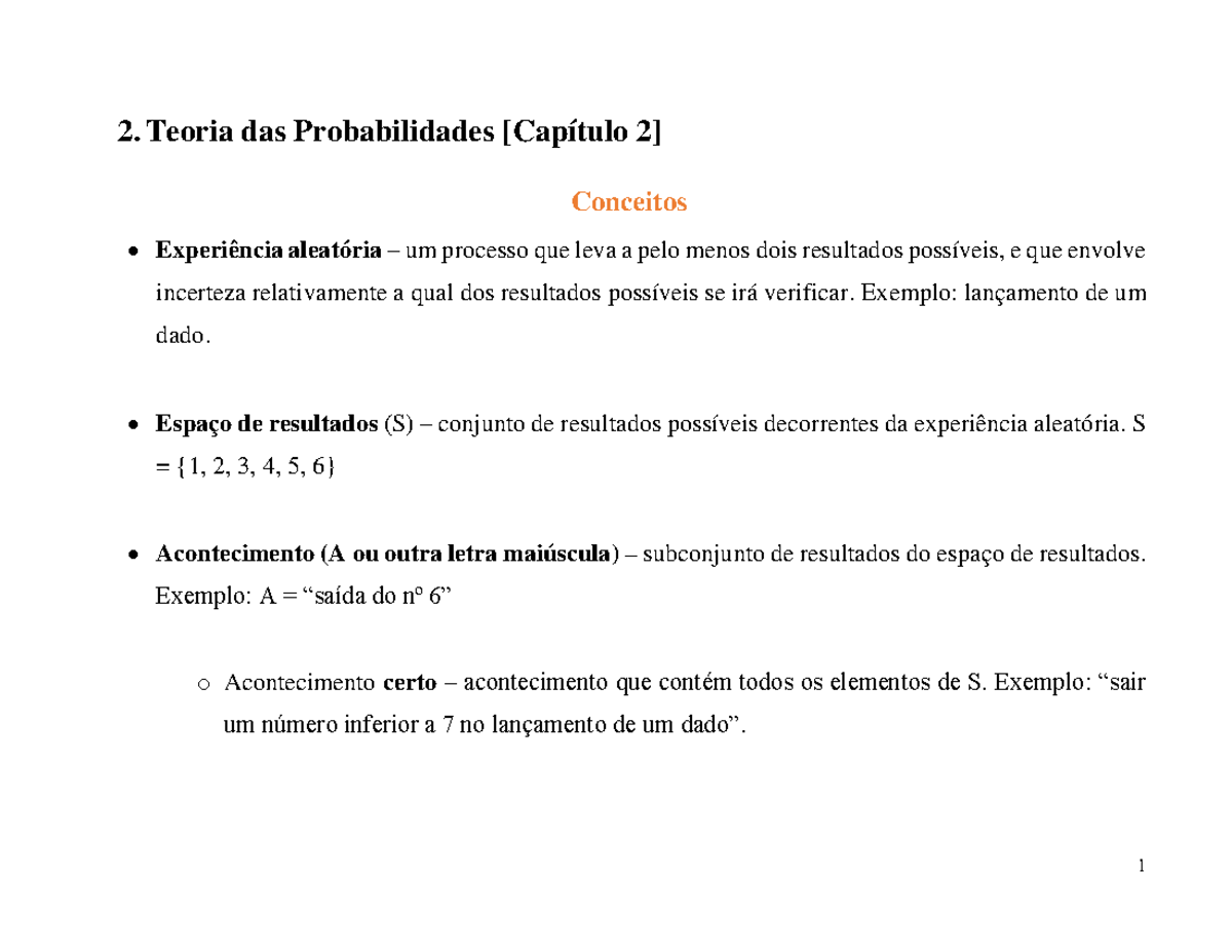 Probabilidades - Cap 2 - 2. Teoria Das Probabilidades [Capítulo 2 ...