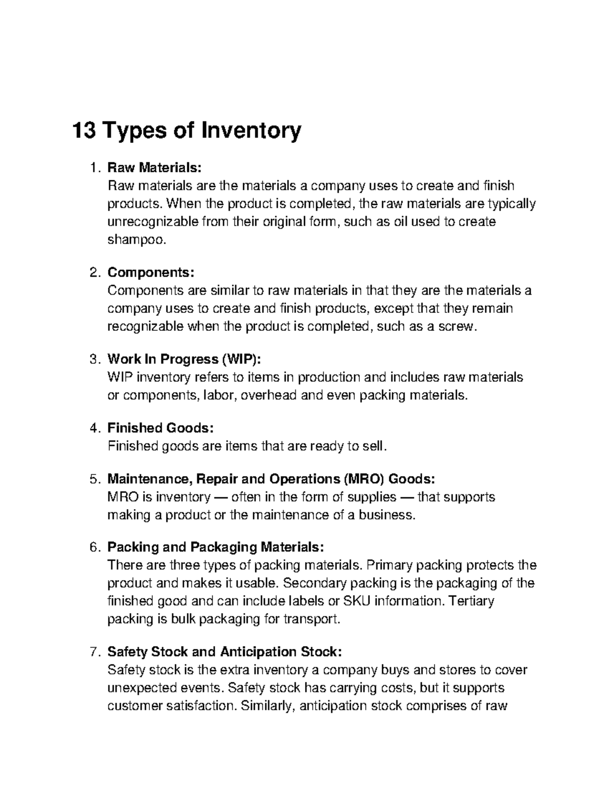 13 Types of Inventory nOTES 13 Types of Inventory Raw Materials