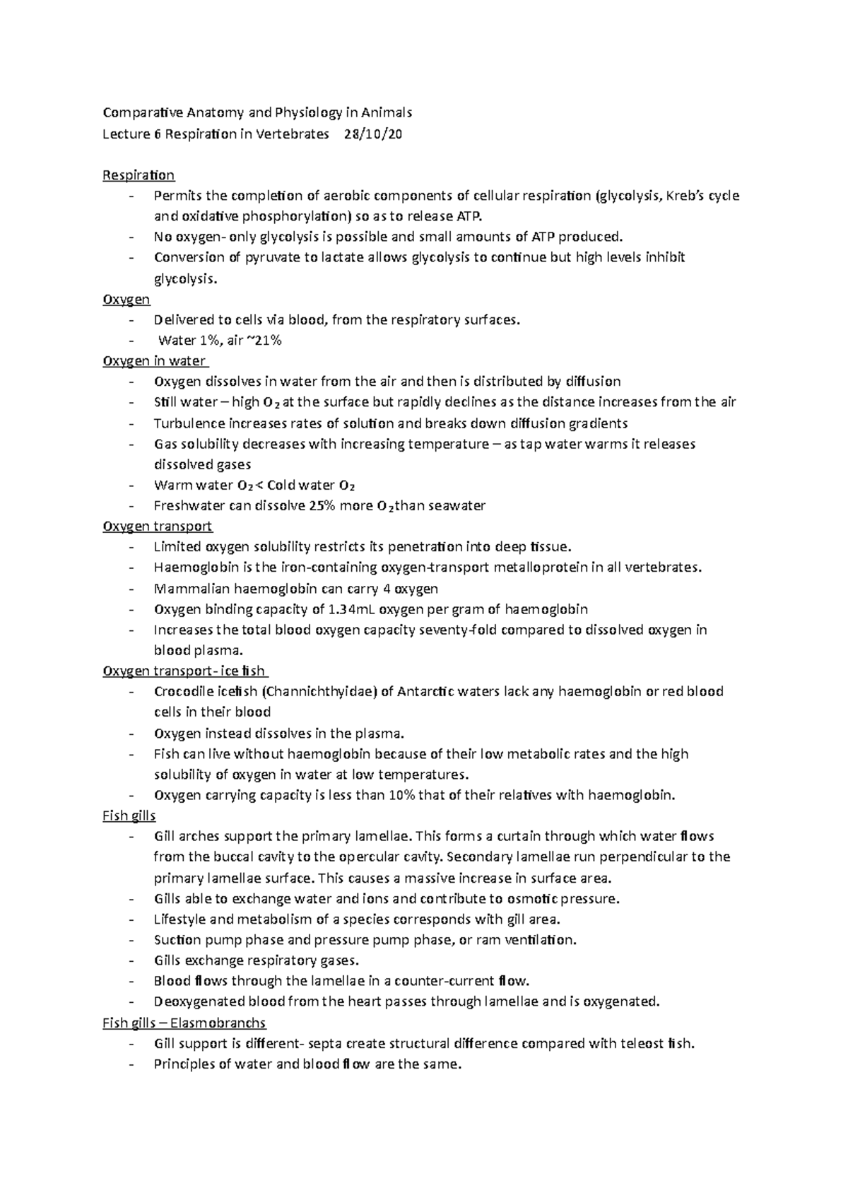 Vertebrate Respiration - Comparative Anatomy and Physiology in Animals ...