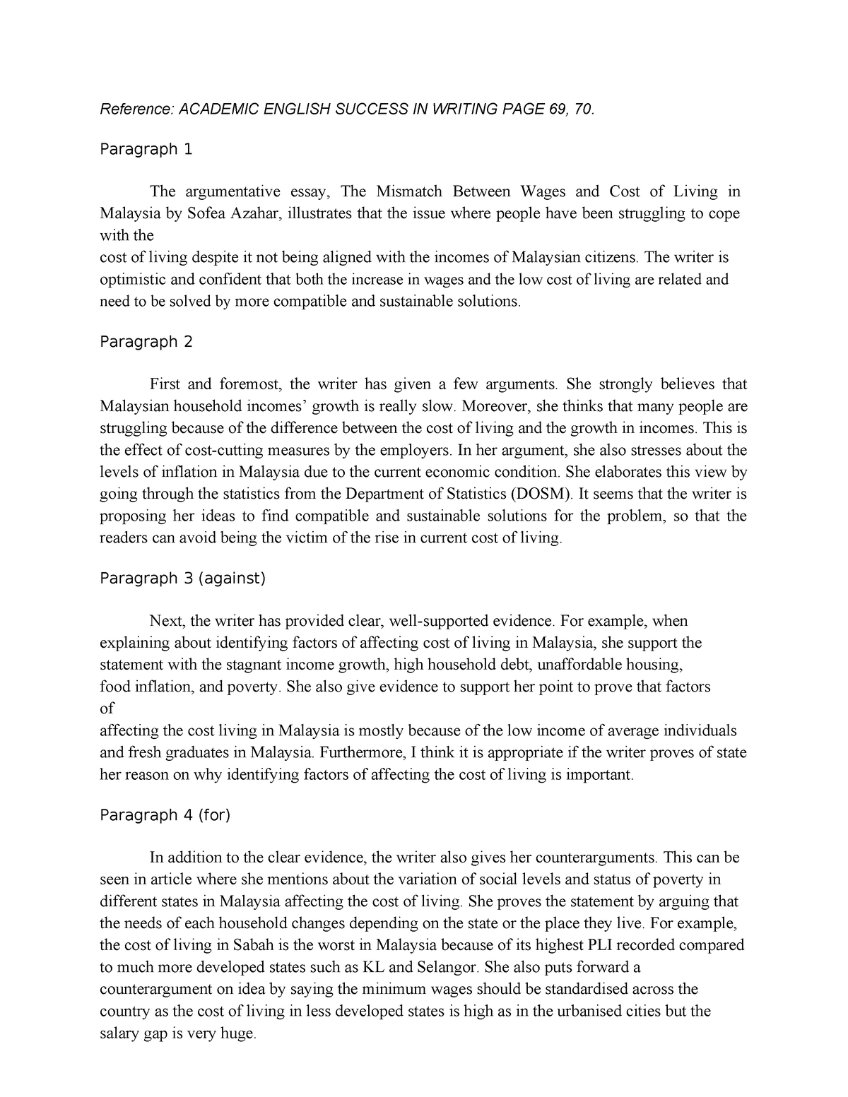 Draft mismatch between wages and cost living - Reference: ACADEMIC ...