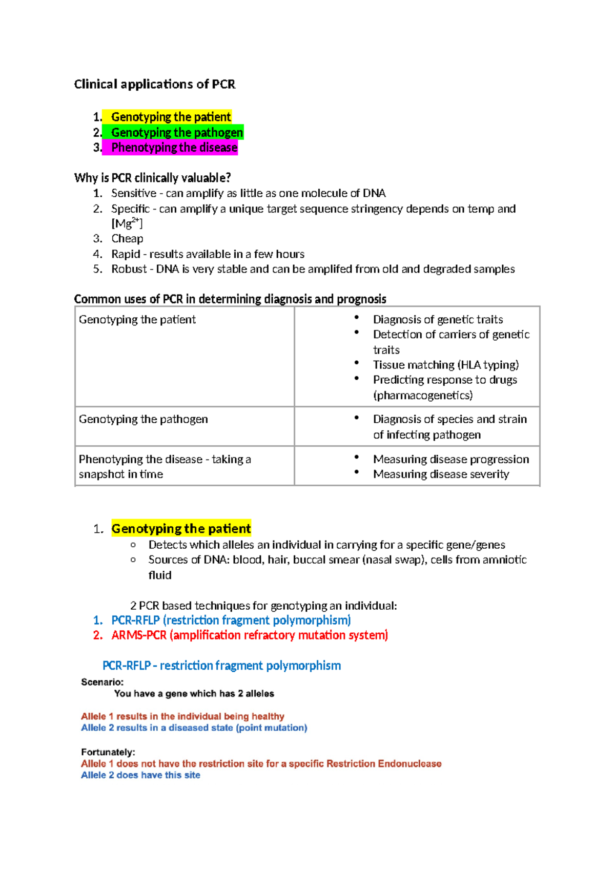 Clinical applications of PCR - Genotyping the patient 2. Genotyping the ...