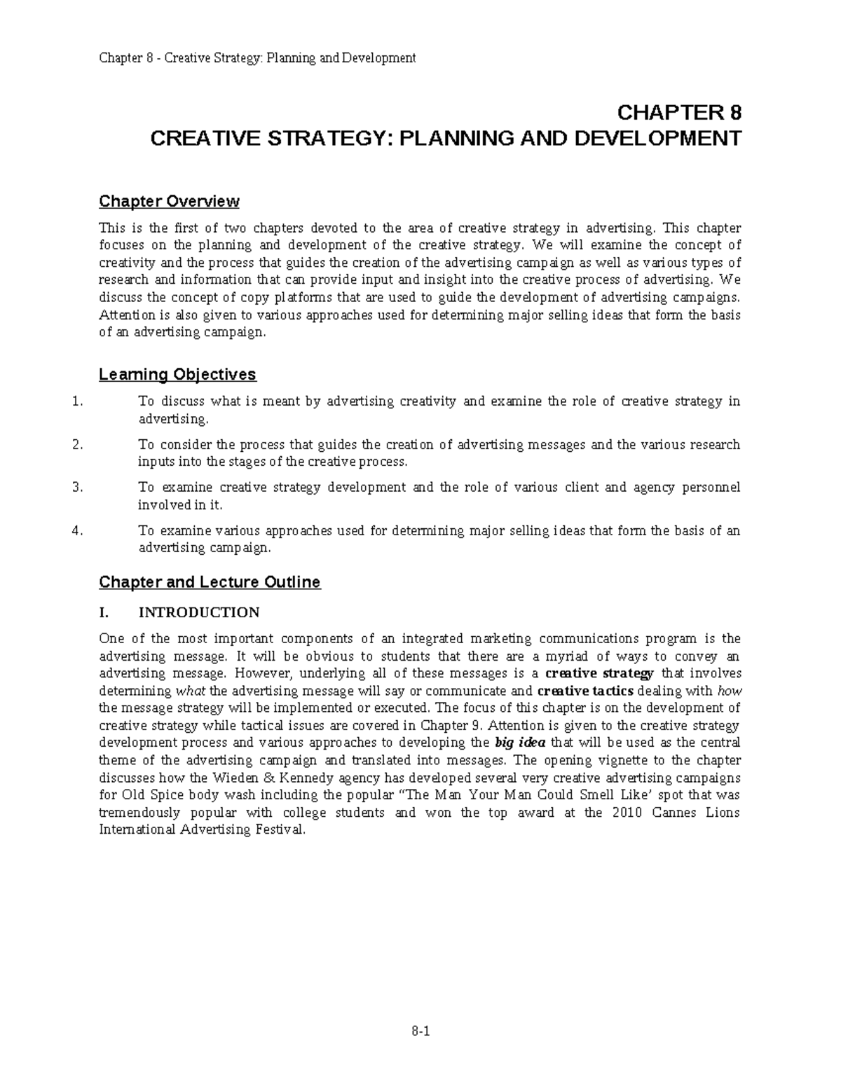 Chap008 - assignment - CHAPTER 8 CREATIVE STRATEGY: PLANNING AND ...