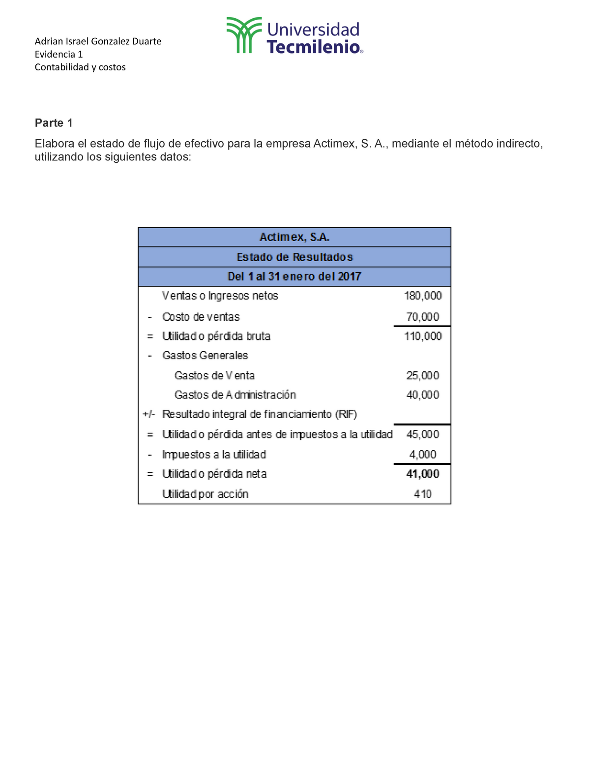 Cc Evidencia 1 Contabilidad Y Costos Parte 1 Elabora El Estado De Flujo De Efectivo Para La 5250