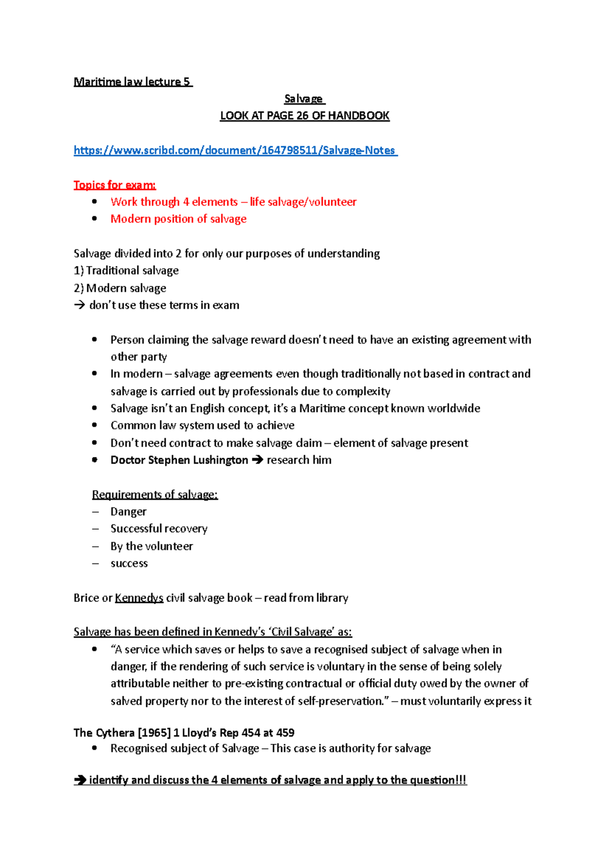 Maritime law lecture 5 ” must voluntarily express it The Cythera