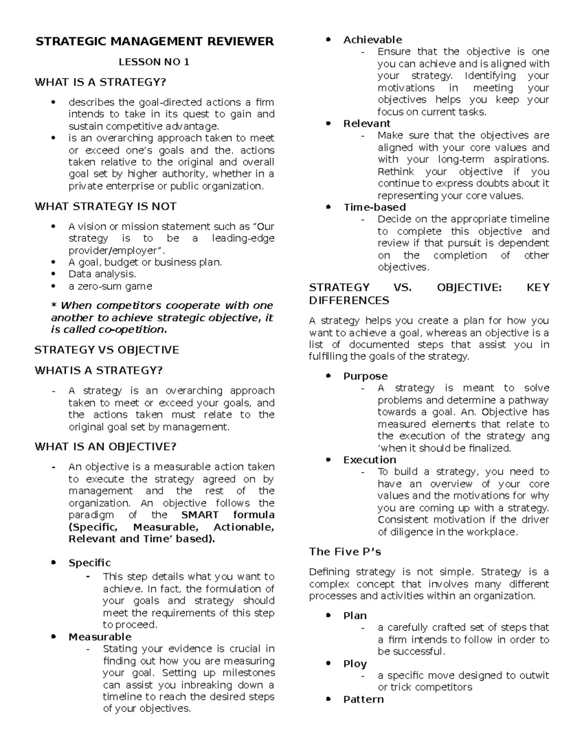 Strategic Management Reviewer - STRATEGIC MANAGEMENT REVIEWER LESSON NO ...