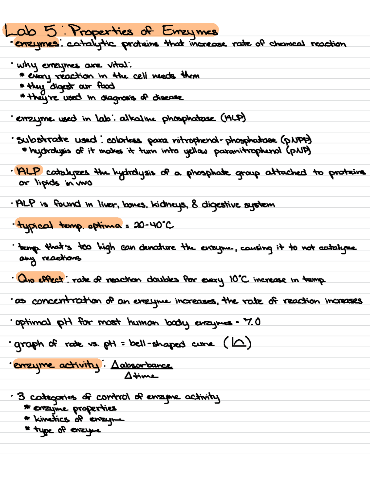 Lab 5 properties of enzymes Lab 5 Properties of Enzymes · enzymes catalytic proteins that